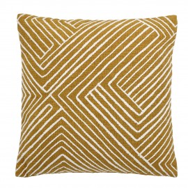 bloomingville coussin carre coton jaune moutarde blanc fines rayures