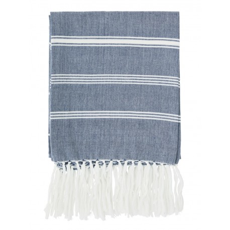 Fouta serviette coton rayures Madam Stoltz bleu