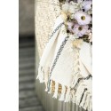 plaid coton ecru creme franges motif noir ib laursen