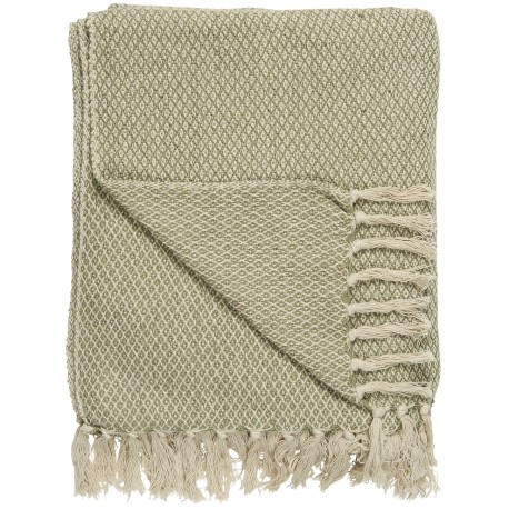 ib laursen plaid coton tisse vert olive franges