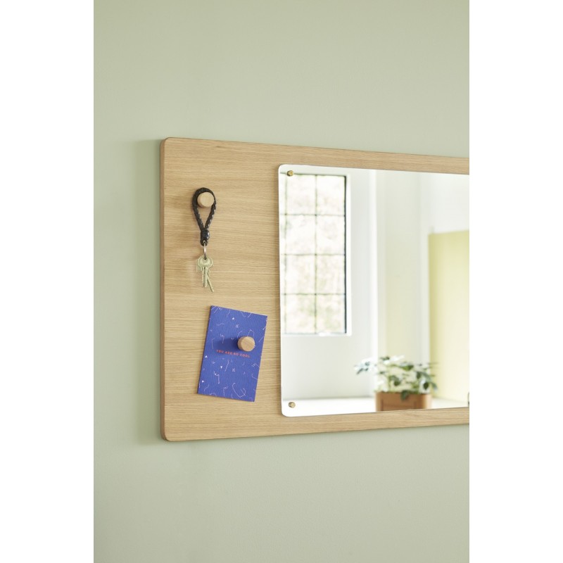 hubsch miroir mural tableau magnetique memo bois chene clair - Kdesign