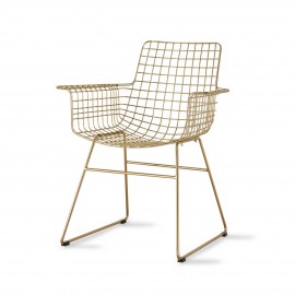 hk living chaise avec accoudoirs fauteuil metal filaire dore laiton