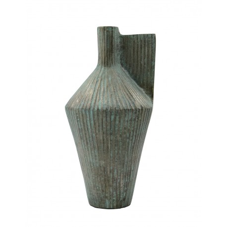 house doctor cleo vase sculptural alu strie patine vert dore