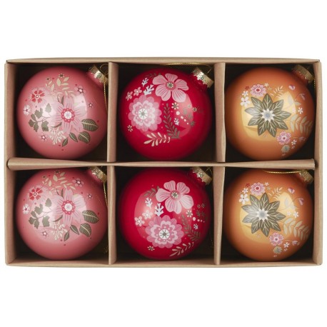 set de 6 boules de sapin multicolores motif fleuri ib laursen