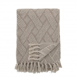 bloomingville plaid coton recycle beige franges ton naturel motif chic