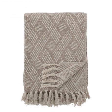 bloomingville plaid coton recycle beige franges ton naturel motif chic