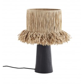 madam stoltz lampe de table raphia franges naturel terre cuite noir