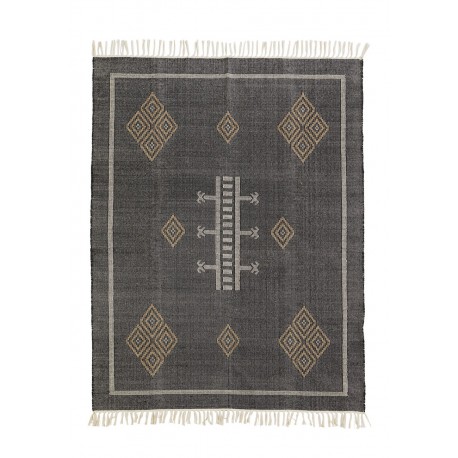 madam stoltz tapis noir coton tisse main motif geometrique ethnique