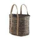 madam stoltz sac cabas panier jute tresse raye noir naturel