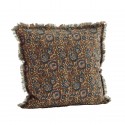 madam stoltz housse de coussin coton imprime fleuri marron franges