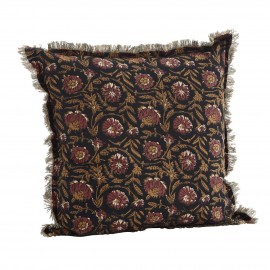 Housse de coussin coton fleuri franges Madam Stoltz