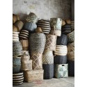 madam stoltz panier rond chic bambou cache pot decoratif gris naturel