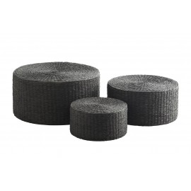 madam stoltz set 3 poufs ronds en fibre de papier noir