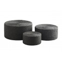 madam stoltz set 3 poufs ronds en fibre de papier noir