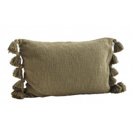 madam stoltz coussin de salon coton vert khaki pompons