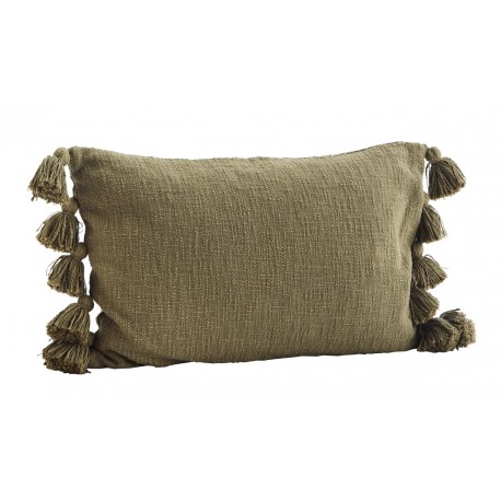 madam stoltz coussin de salon coton vert khaki pompons