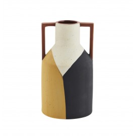 madam stoltz vase terre cuite design graphique peint jaune noir