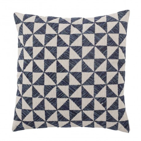 bloomingville coussin carre coton motif geometrique damier bleu blanc