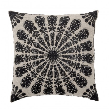 bloomingville coussin carre lin noir blanc rosace style boheme datta