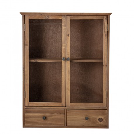 bloomingville vitrine murale armoire bois fonce vitre 2 tiroirs alfie