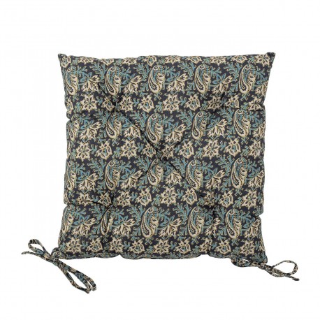 bloomingville coussin de chaise galette carre motif floral bleu