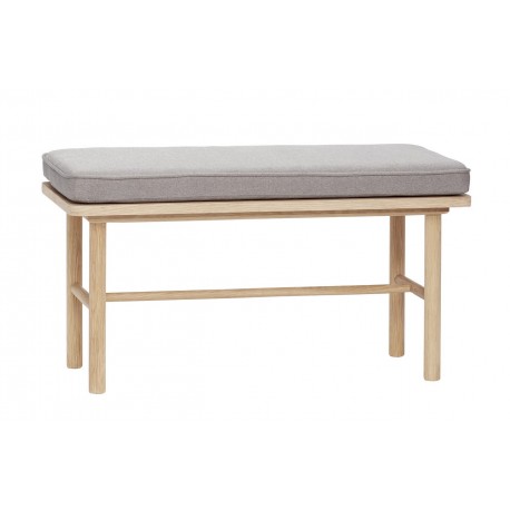 hubsch petit banc bois clair style scandinave avec coussin gris