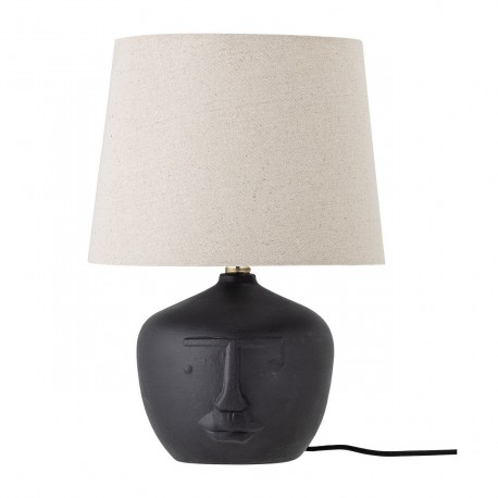 bloomingville lampe de table gres noir visage abat jour lin ecru