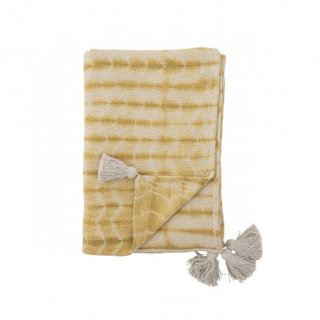 bloomingville couvre lit tie dye plaid coton recycle jaune decia