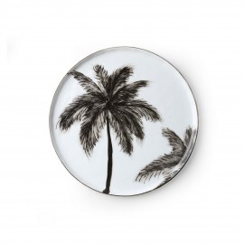hk living petite assiette porcelaine palmiers noir blanc palms