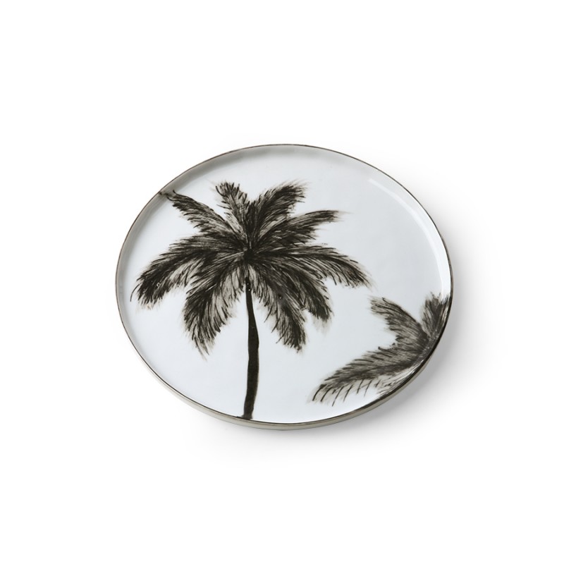 hk living petite assiette porcelaine palmiers noir blanc palms - Kdesign