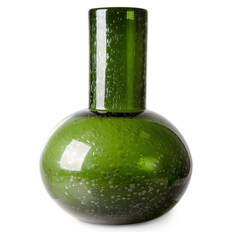 hk living vase verre souffle bulle vert fonce