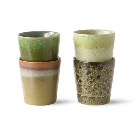 Steinzeug-Kaffeebecher im 70er-Jahre-Stil von HKliving Spring Greens, Set 4