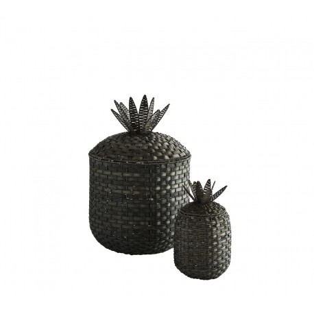 madam stoltz grand panier ananas tresse noir rotin bois contreplaque