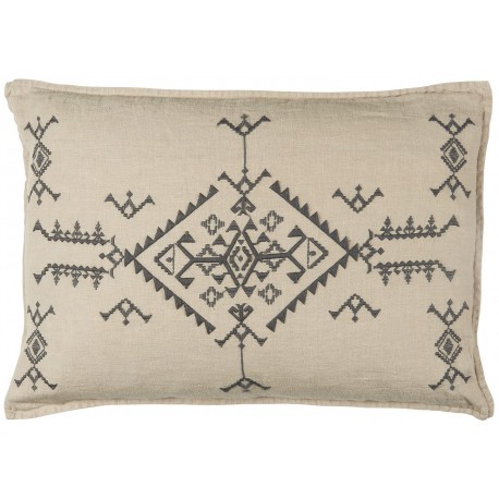 Housse coussin lin brodé IB Laursen beige