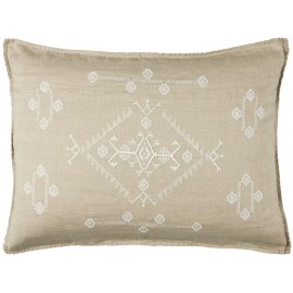 ib laursen grande housse de coussin lin naturel brode beige blanc