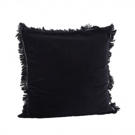 madam stoltz housse de coussin carre velours noir franges 50 x 50 cm