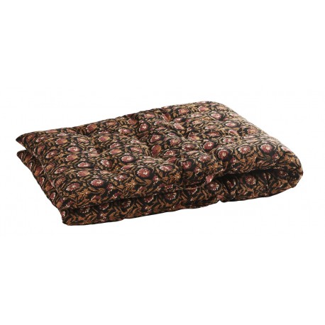 madam stoltz matelas de sol banc long coton imprime noir fleurs