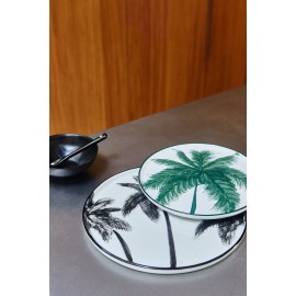 hk living assiette a dessert porcelaine palmier vert