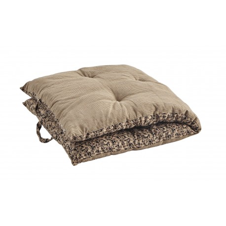 matelas de banquette double face reversible coton marron fleuri rayures