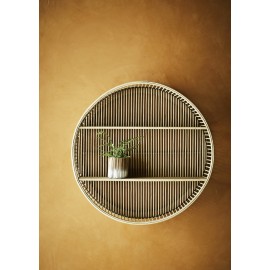 madam stoltz etagere murale ronde bois bambou naturel fonce 18Y1107
