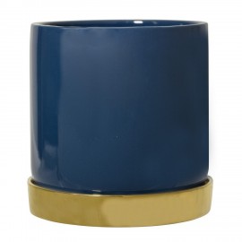 bloomingville pot de fleur avec soucoupe bleu dore 22060441