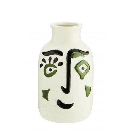 Vase grès blanc visage souriant Madam Stoltz