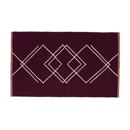 hubsch tapis recycle design motif geometrique rouge bordeaux 90 x 150