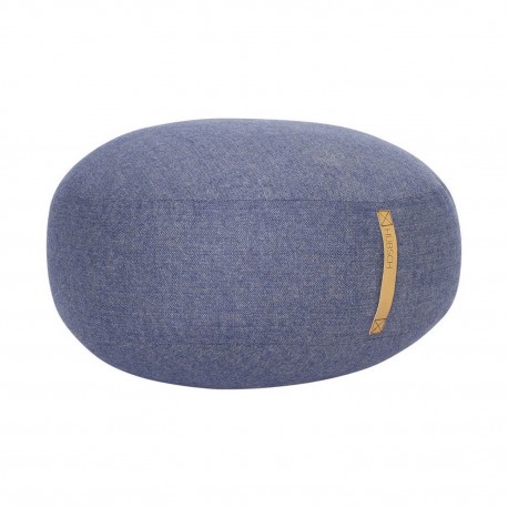 hubsch grand pouf rond bleu laine poignee cuir 700801