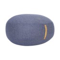 Grand pouf rond bleu laine poignée cuir Hübsch