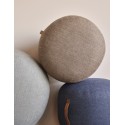 hubsch pouf rond bleu laine motif a chevrons poignee en cuir 700802