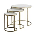 Set de 3 tables basses rondes gigognes marbre blanc laiton Madam Stoltz