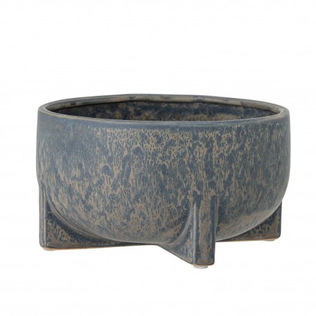 bloomingville cache pot gres patine bleu rond plat bas beryl