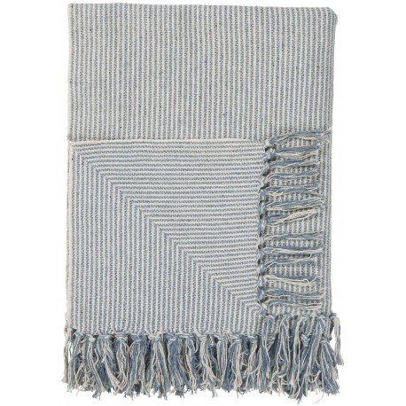 ib laursen plaid coton raye bleu clair franges style bord de mer