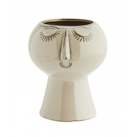 madam stoltz face cache pot vase forme de tete visage gres beige